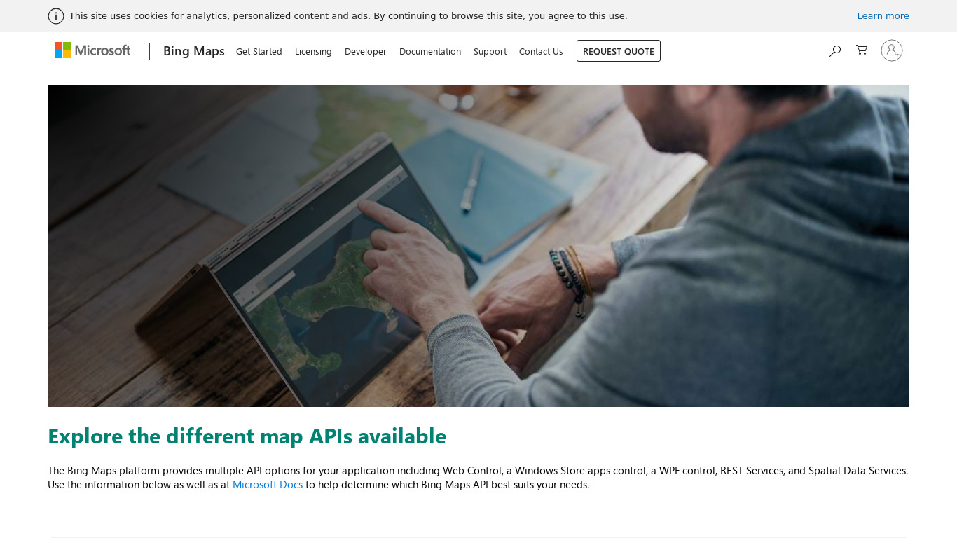 Bing Maps API Landing page