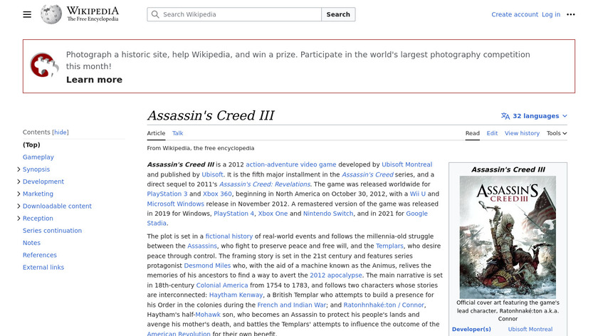 Assassin’s Creed III Landing Page