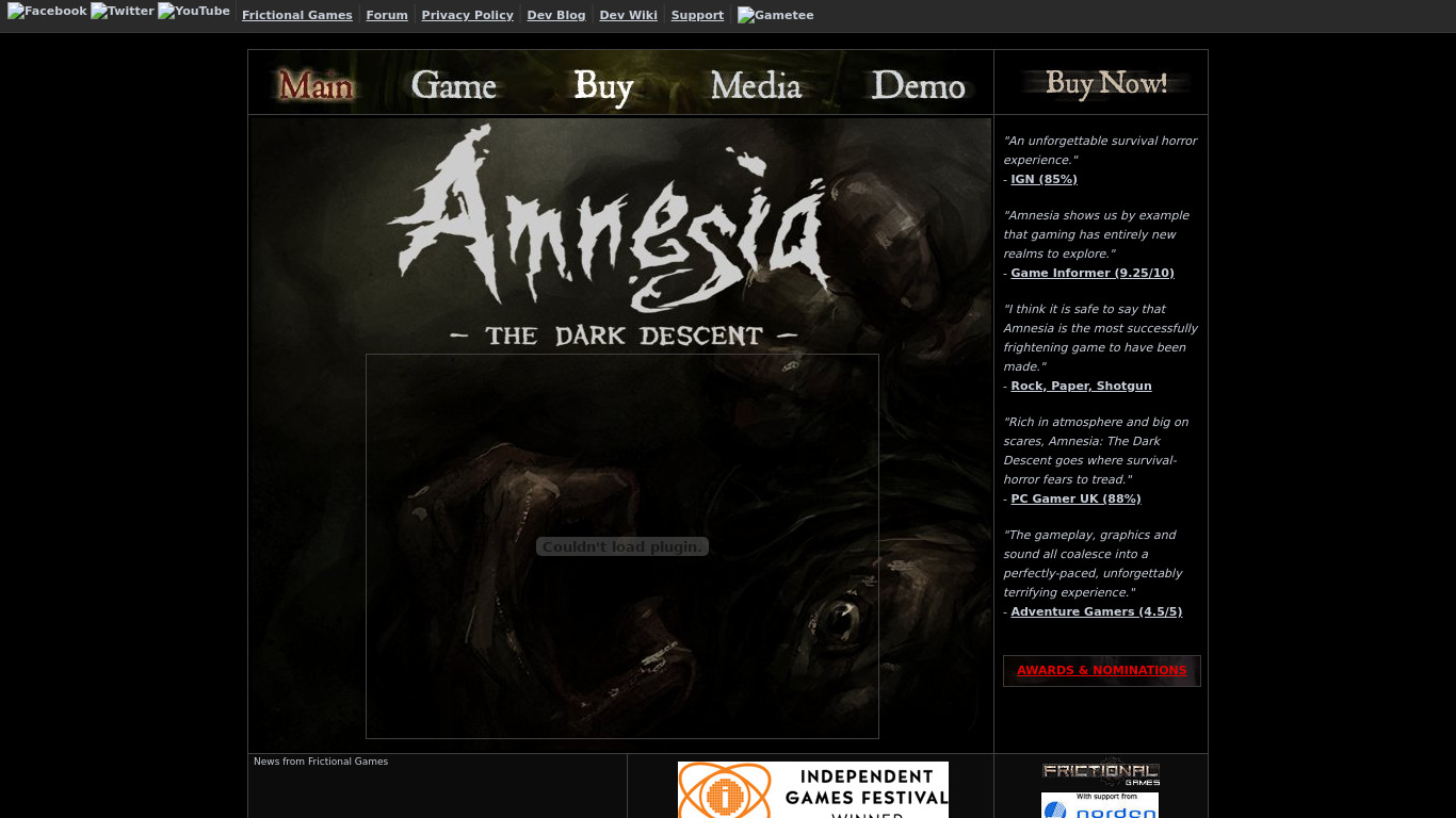 Amnesia: The Dark Descent Landing page