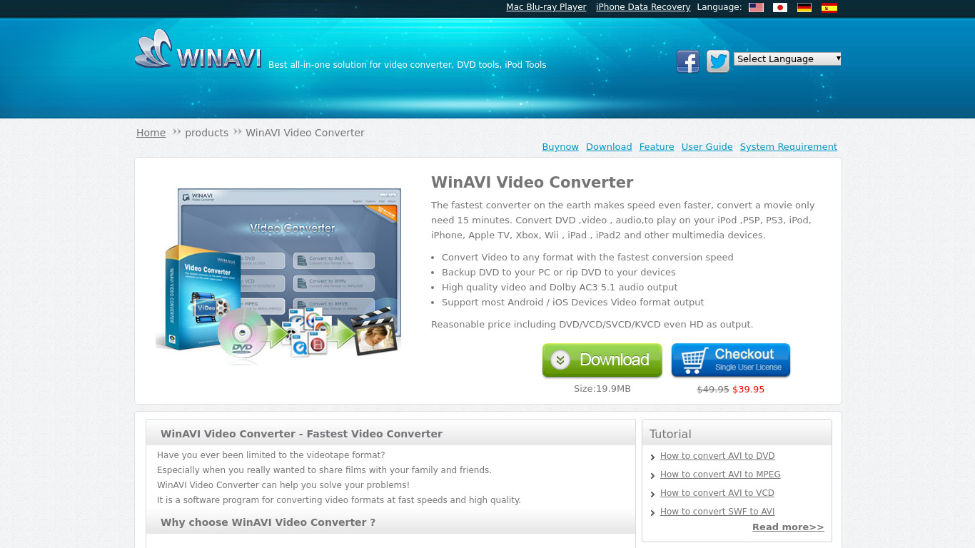 WinAVI Video Converter Landing page