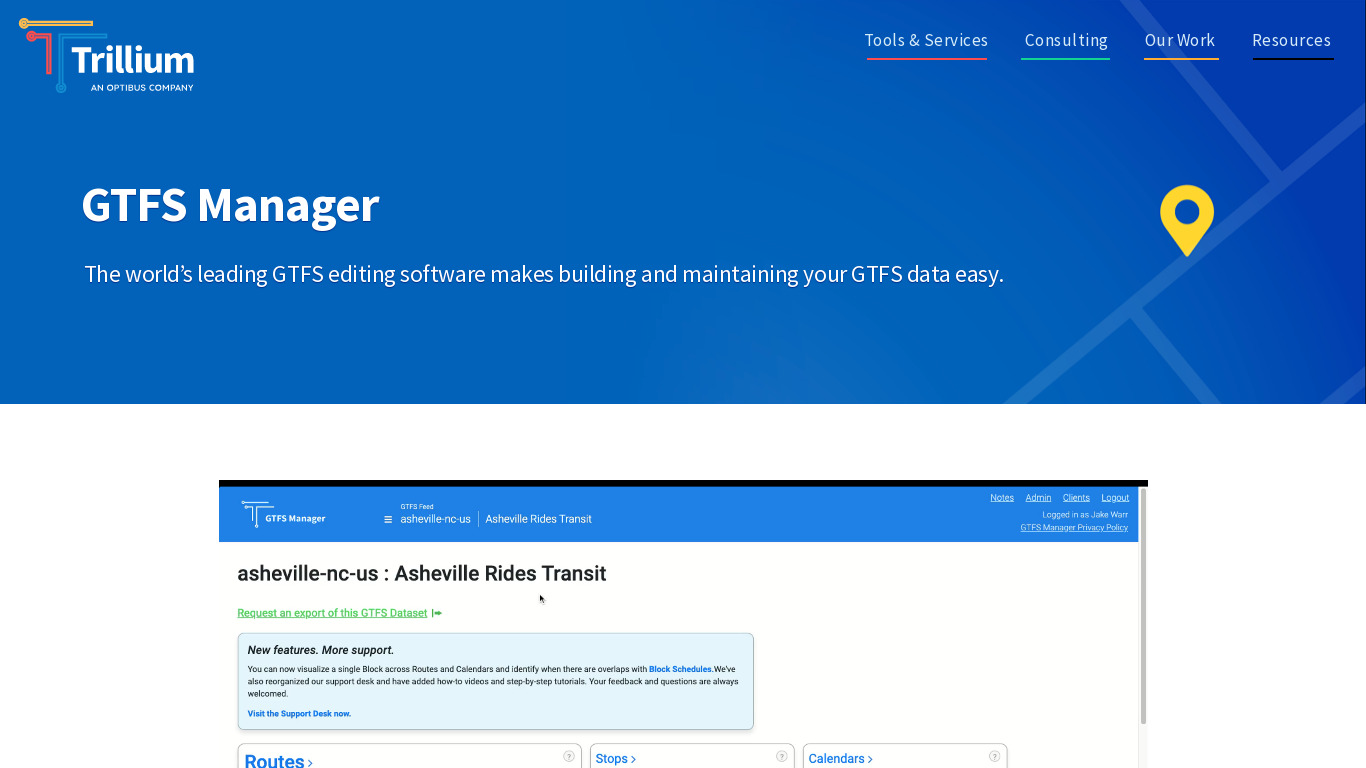 GTFS Manager Landing page