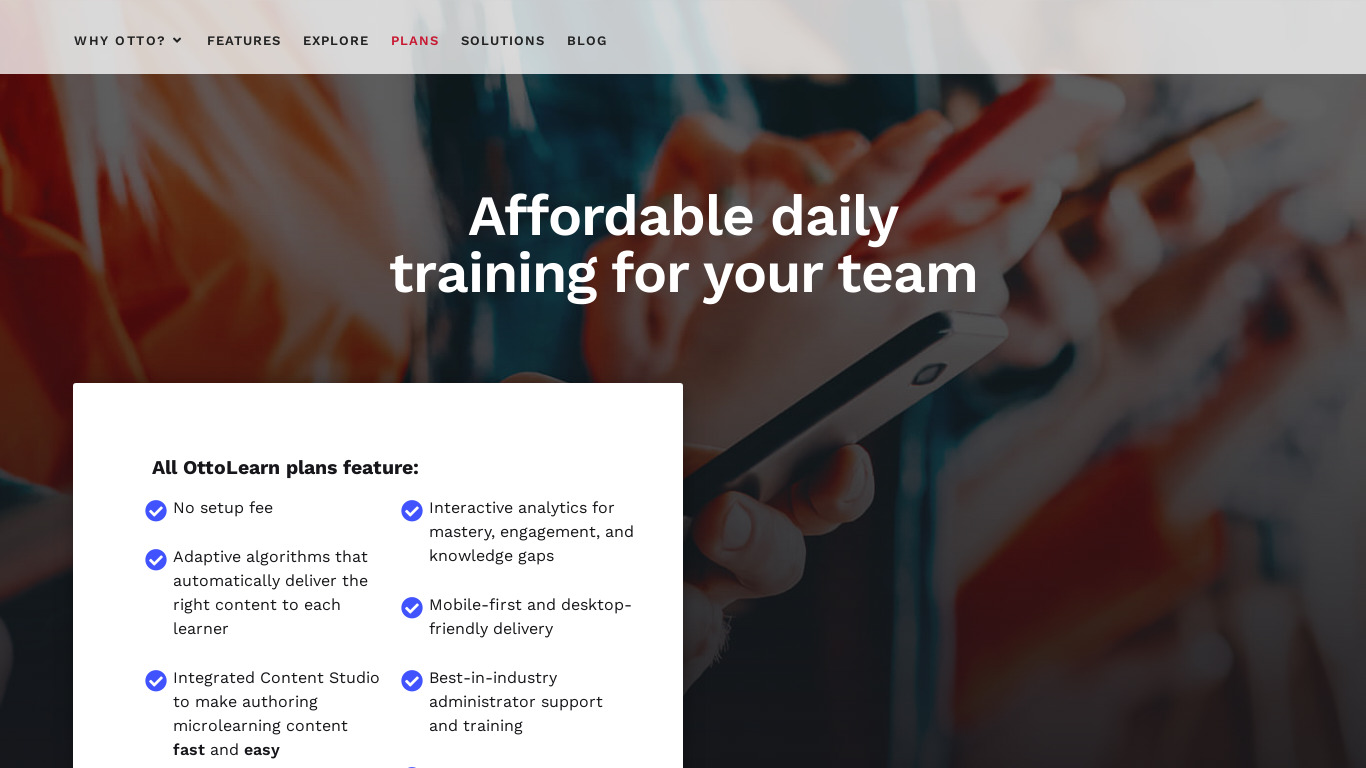 OttoLearn Microlearning Landing page