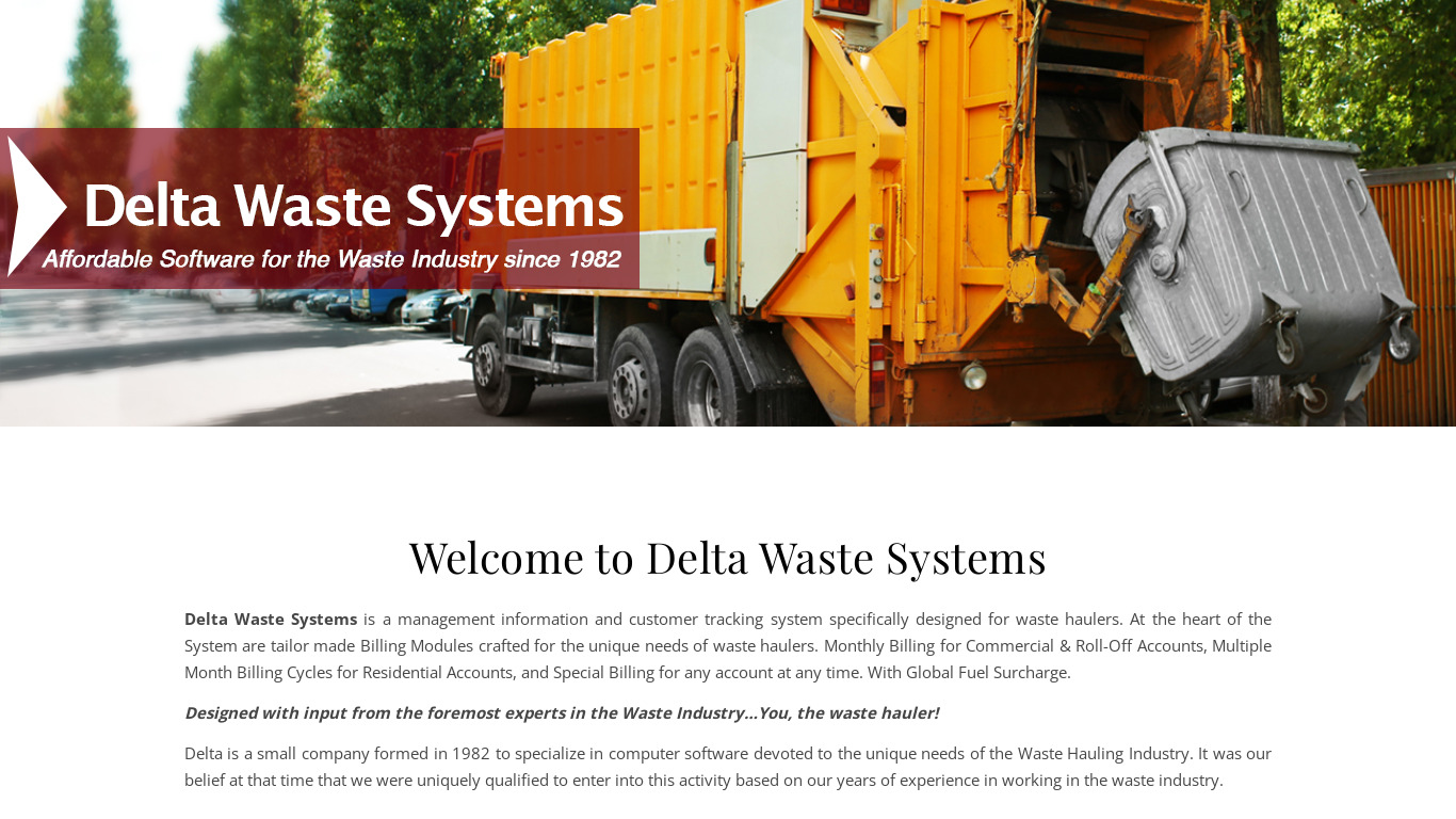 Delta Waste System Landing page