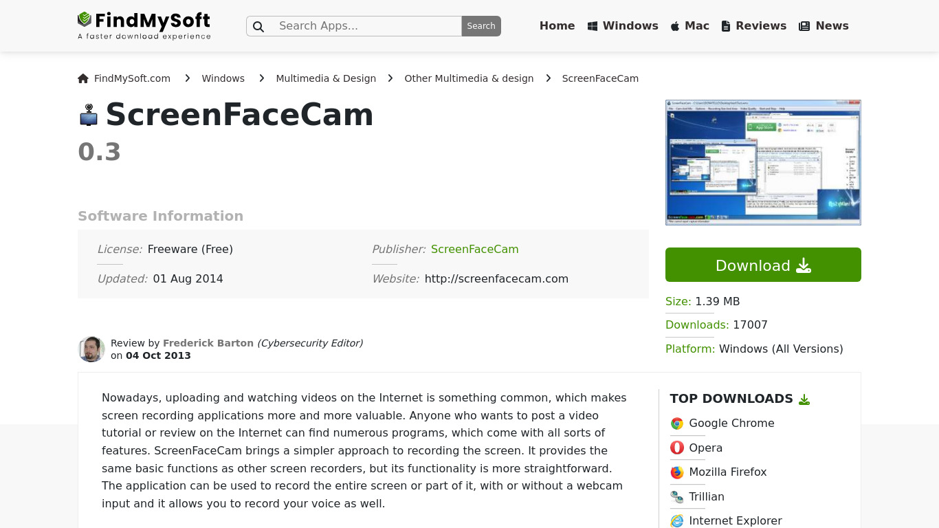 ScreenFaceCam Landing page