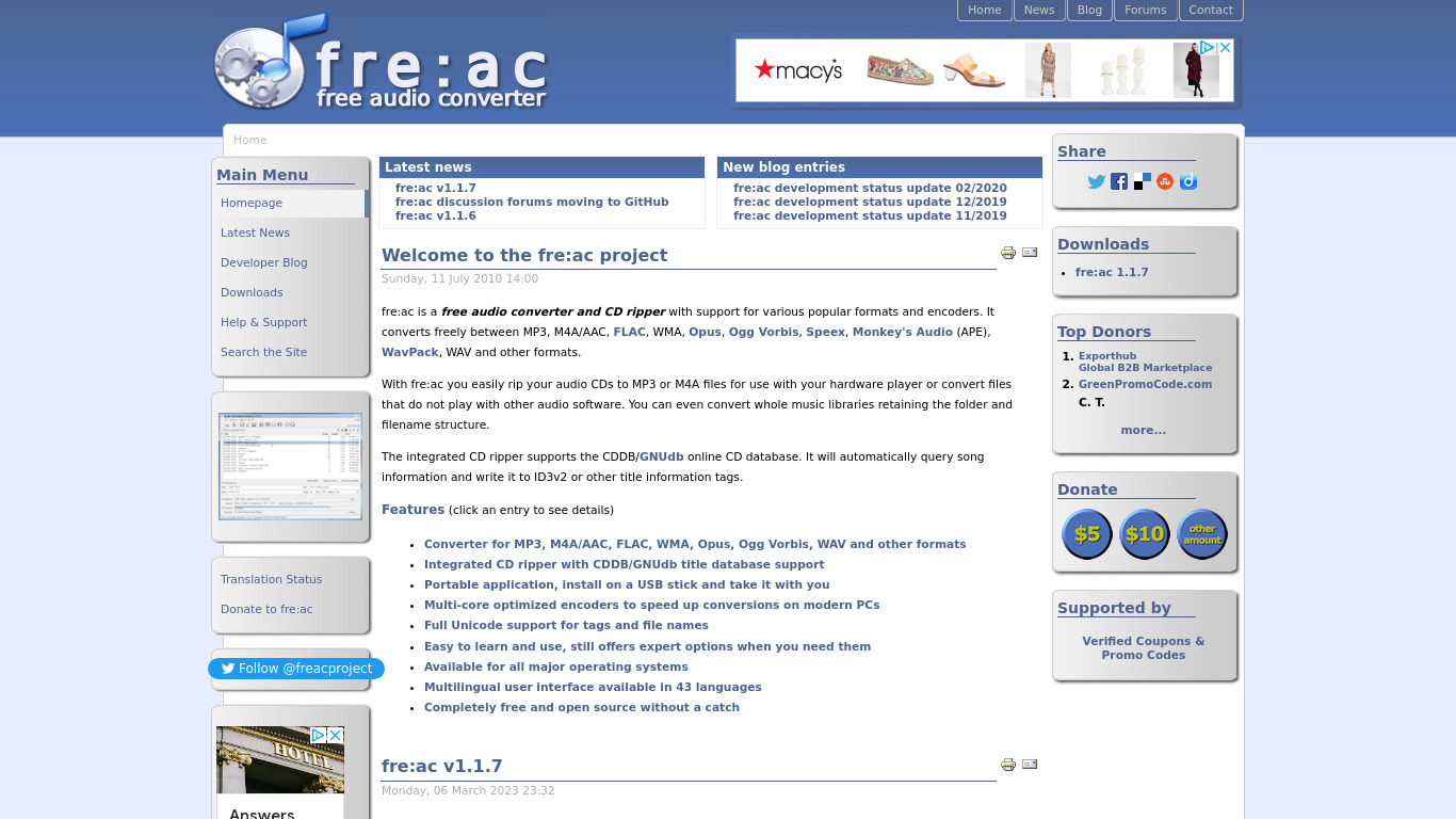 fre:ac Landing page