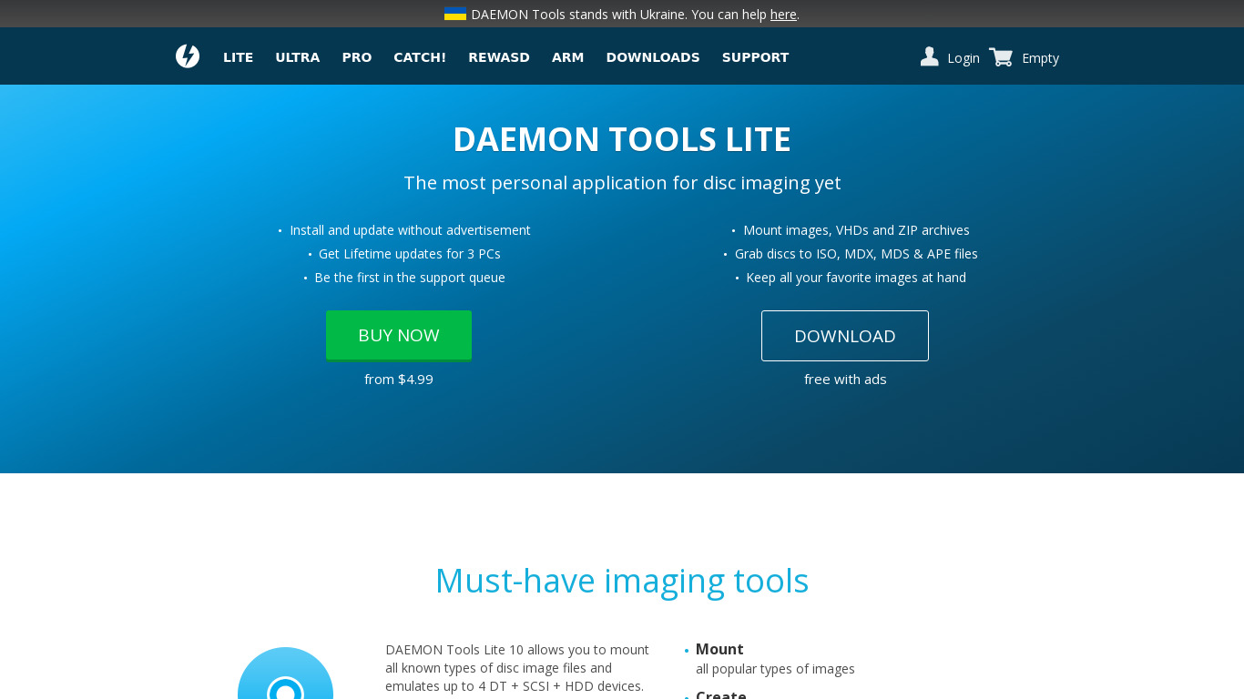 DAEMON Tools Lite Landing page