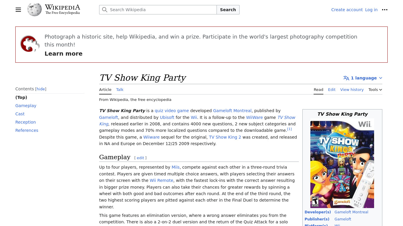 TV Show King Party Landing page
