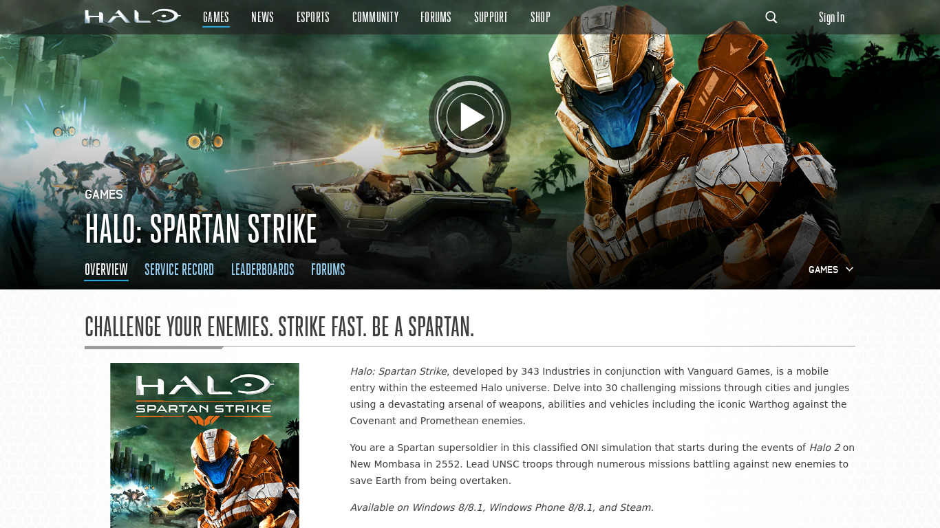 halowaypoint.com Halo: Spartan Strike Landing page