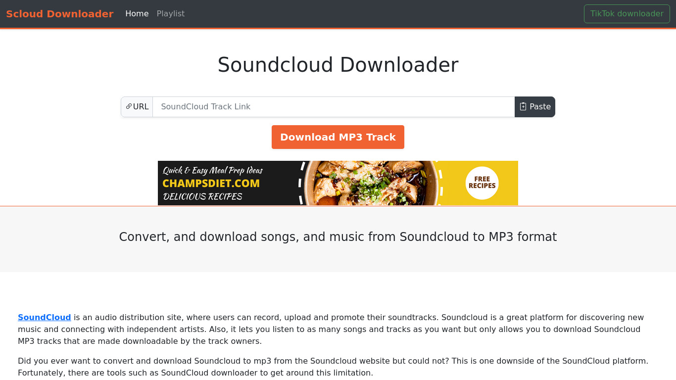 SoundCloudDownloader.co Landing page