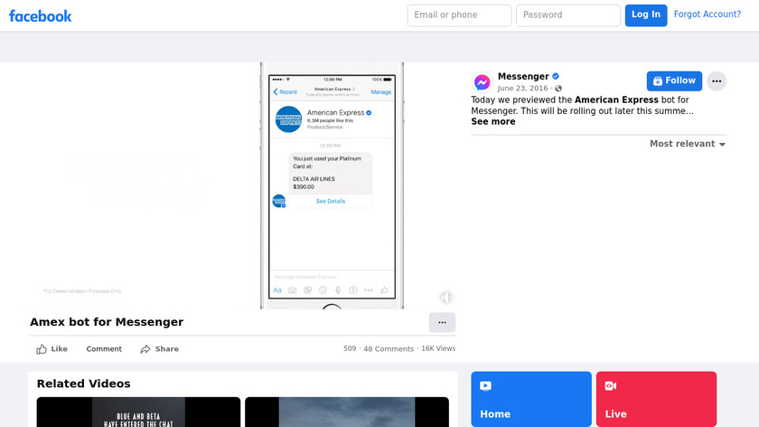 Amex bot for Messenger Landing Page