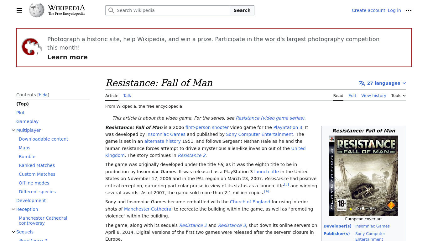 Resistance: Fall of Man Landing page