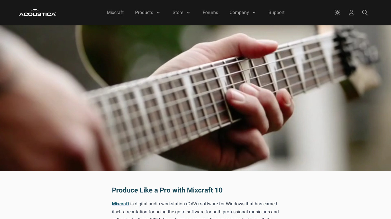 Acoustica Mixcraft 8 Pro Studio Landing page