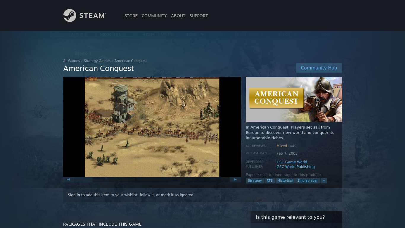 American Conquest Landing page