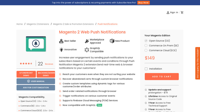 Magento 2 Push Notifications Extension Landing Page