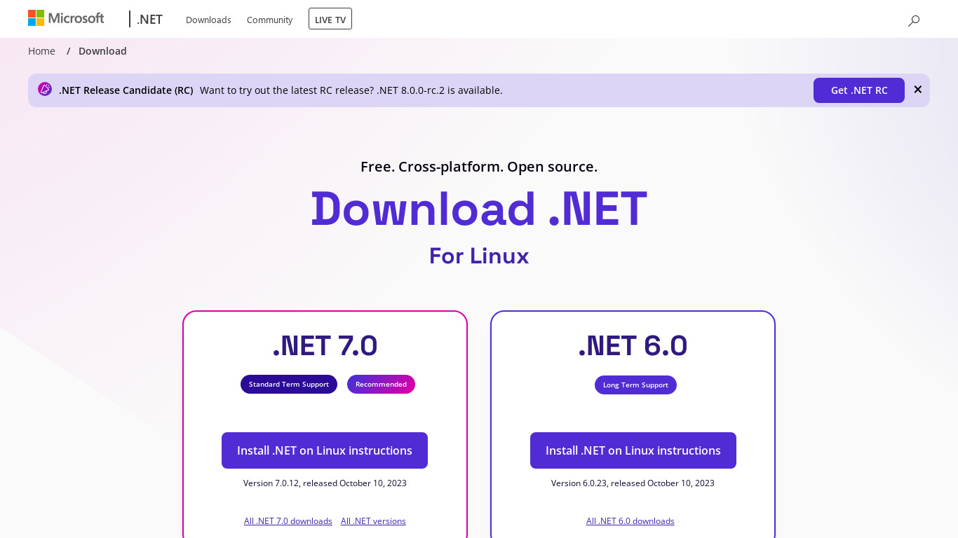 Microsoft .NET Framework Landing page