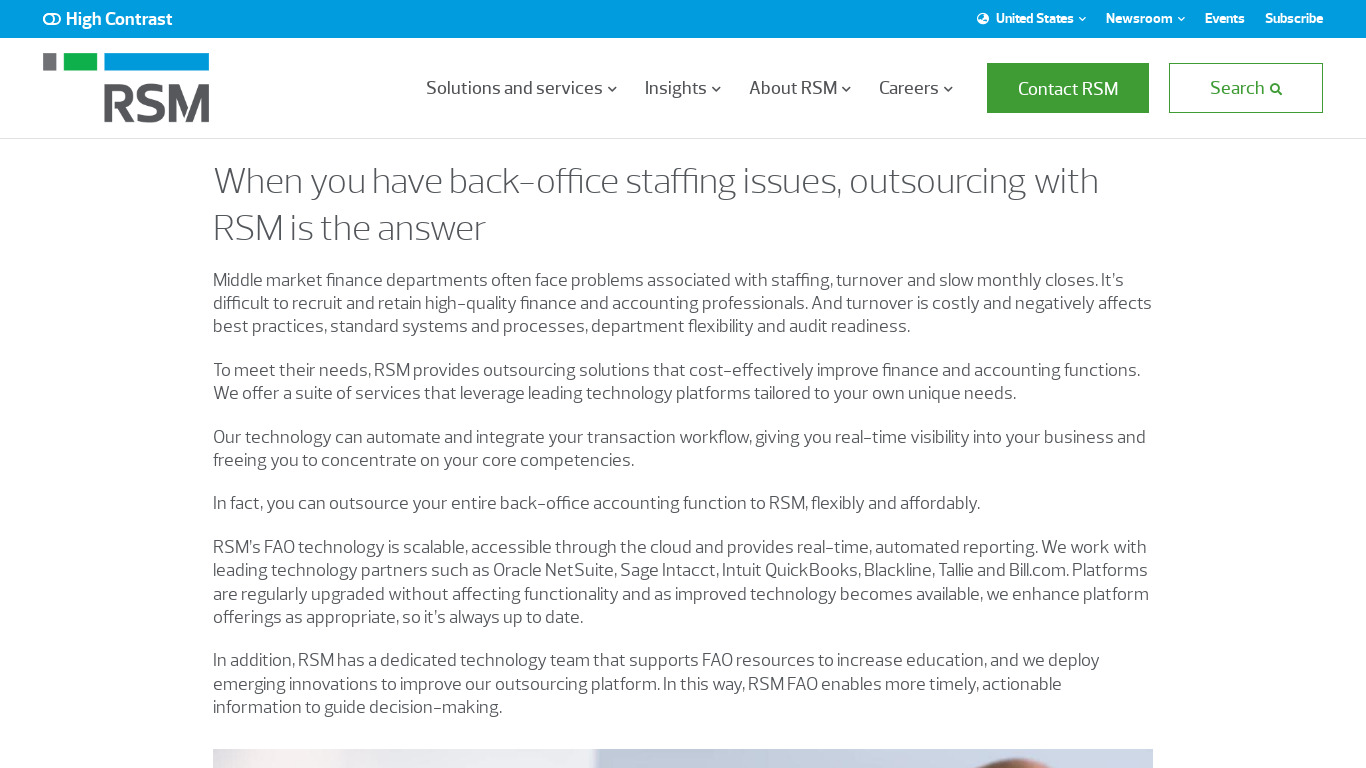 Accounting Outsourcing Services Landing page