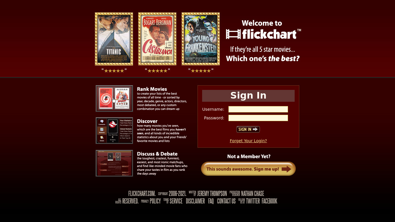 Flickchart Landing page