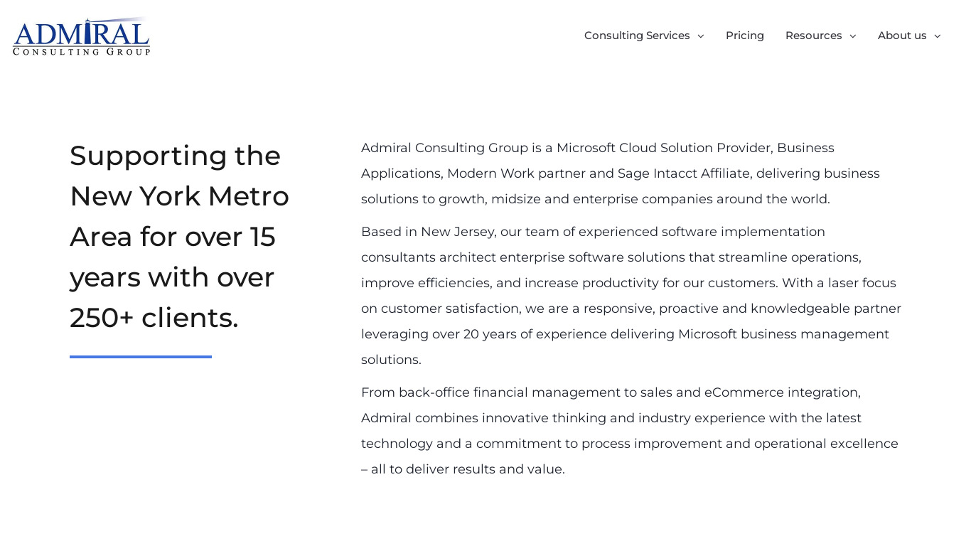 Admiral Consulting Group Landing page