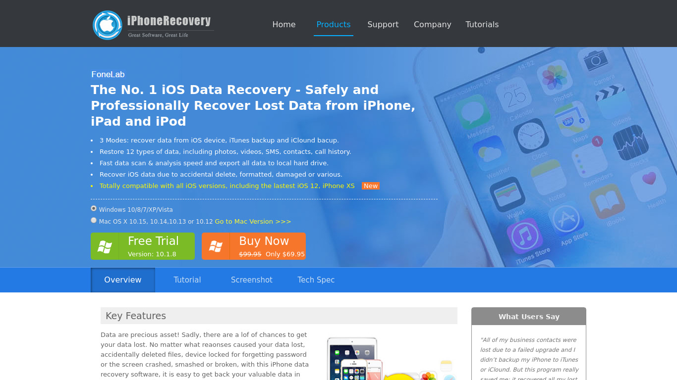 iOS Data Recovery Landing page