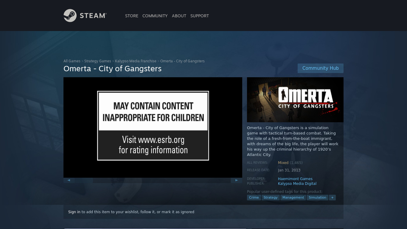 Omerta: City of Gangsters Landing page