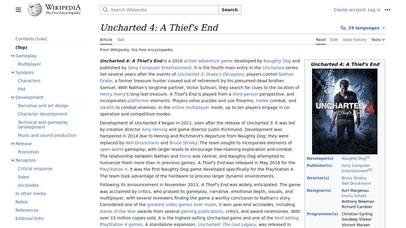 Uncharted 4: A Thief’s End Landing page