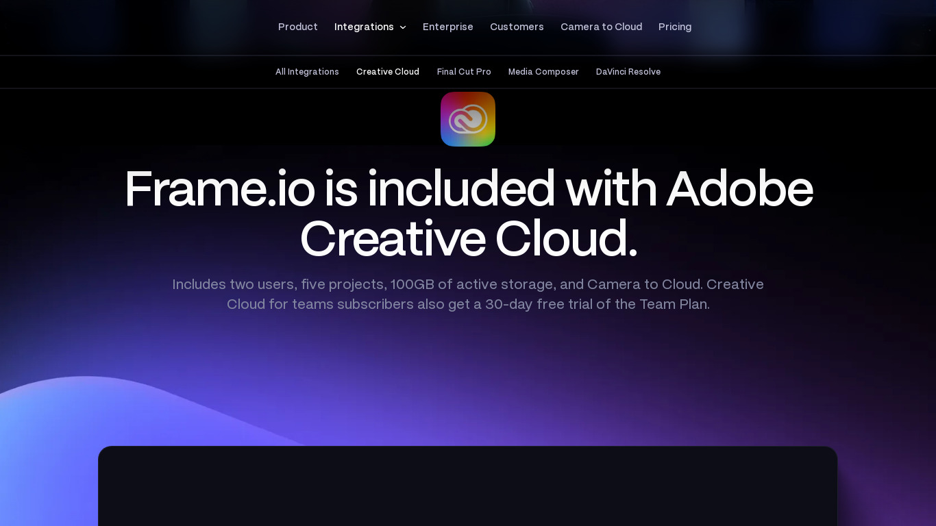 Frame.io Meets Adobe Premiere Pro Landing page