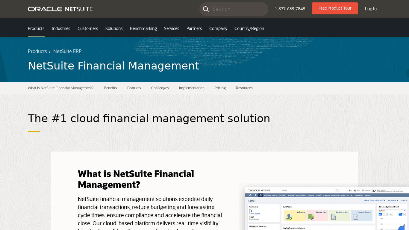 NetSuite Financial Management Landing page