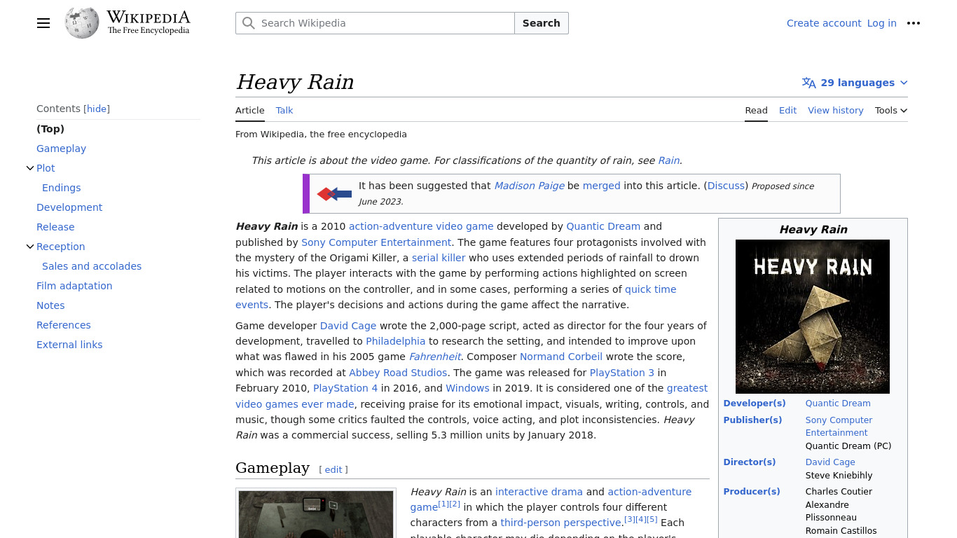 Heavy Rain Landing page