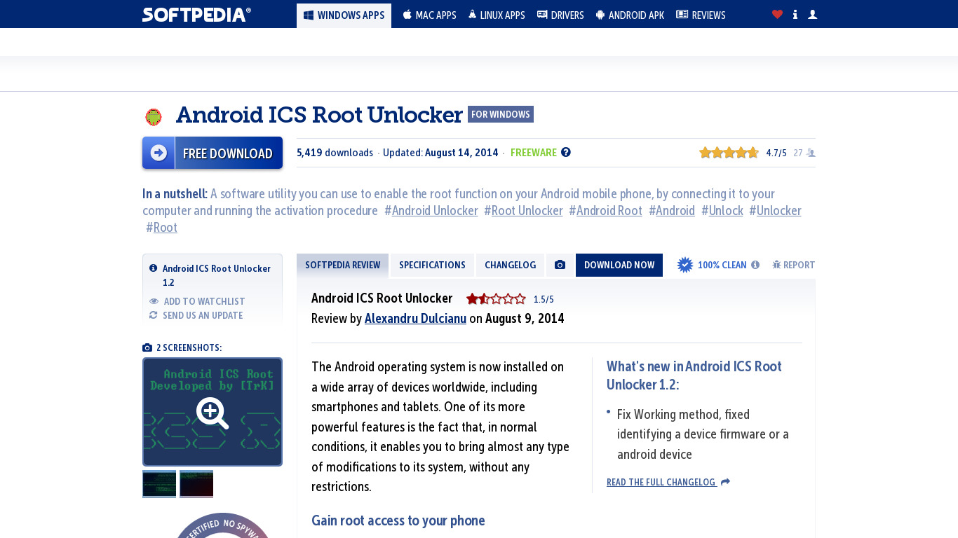 Android ICS Root Unlocker Landing page
