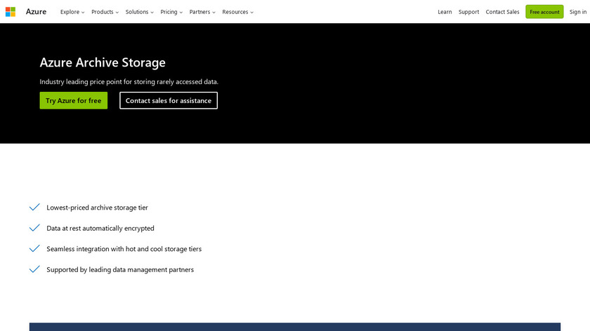 Azure Archive Storage Landing Page