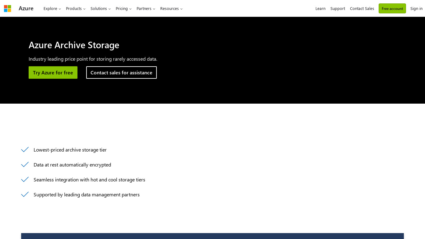Azure Archive Storage Landing page