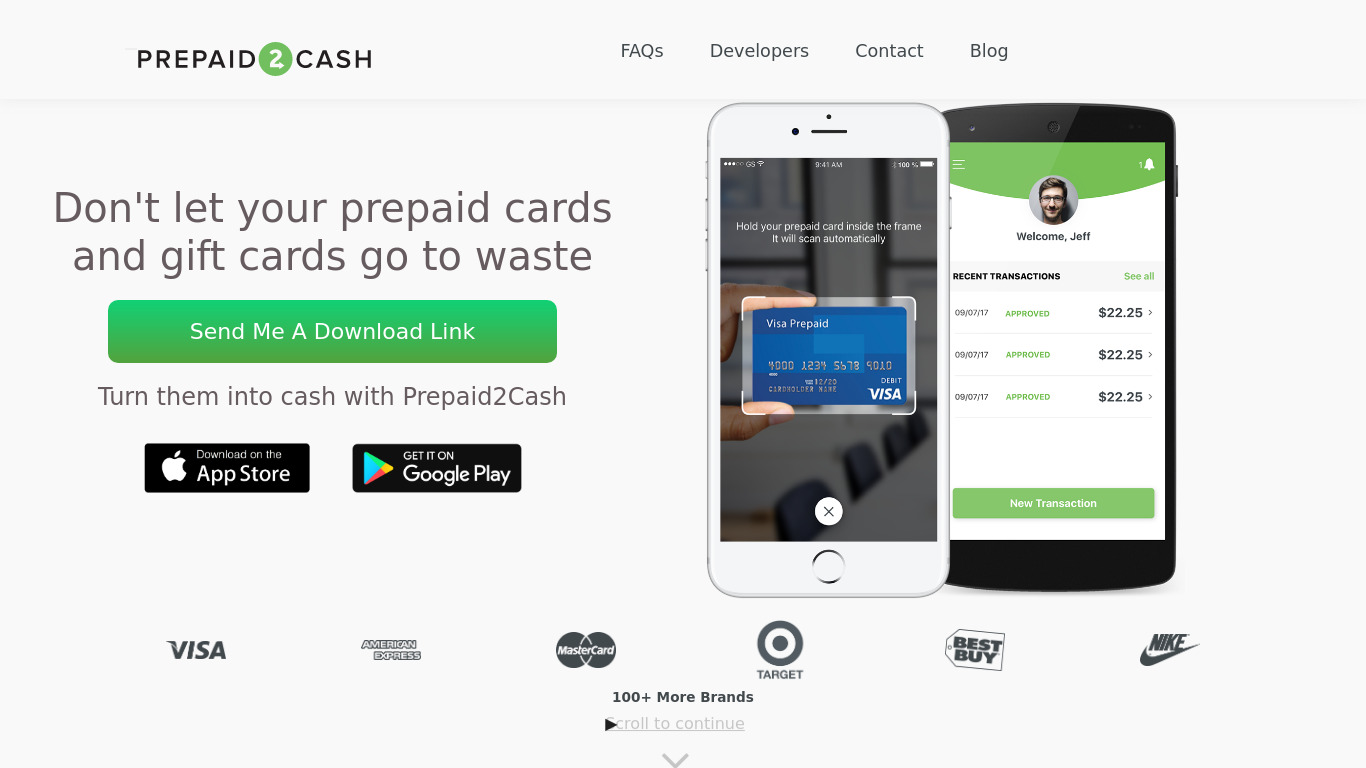 Prepaid2Cash Landing page