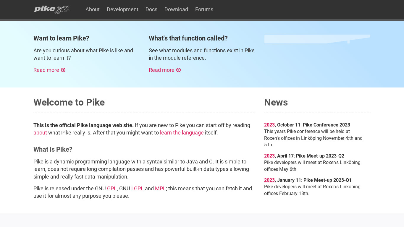 Pike programming language Landing page