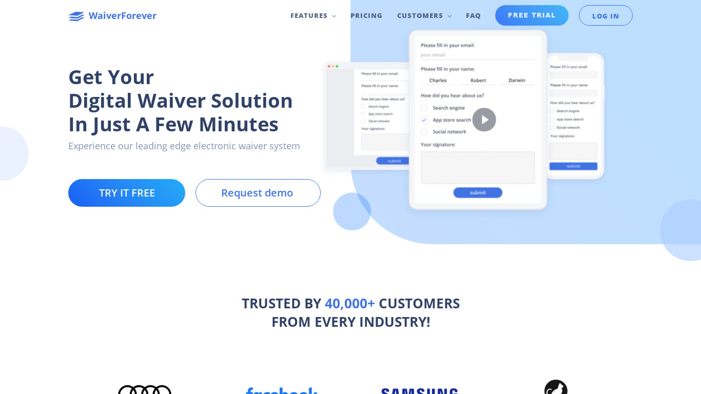 WaiverForever Landing page