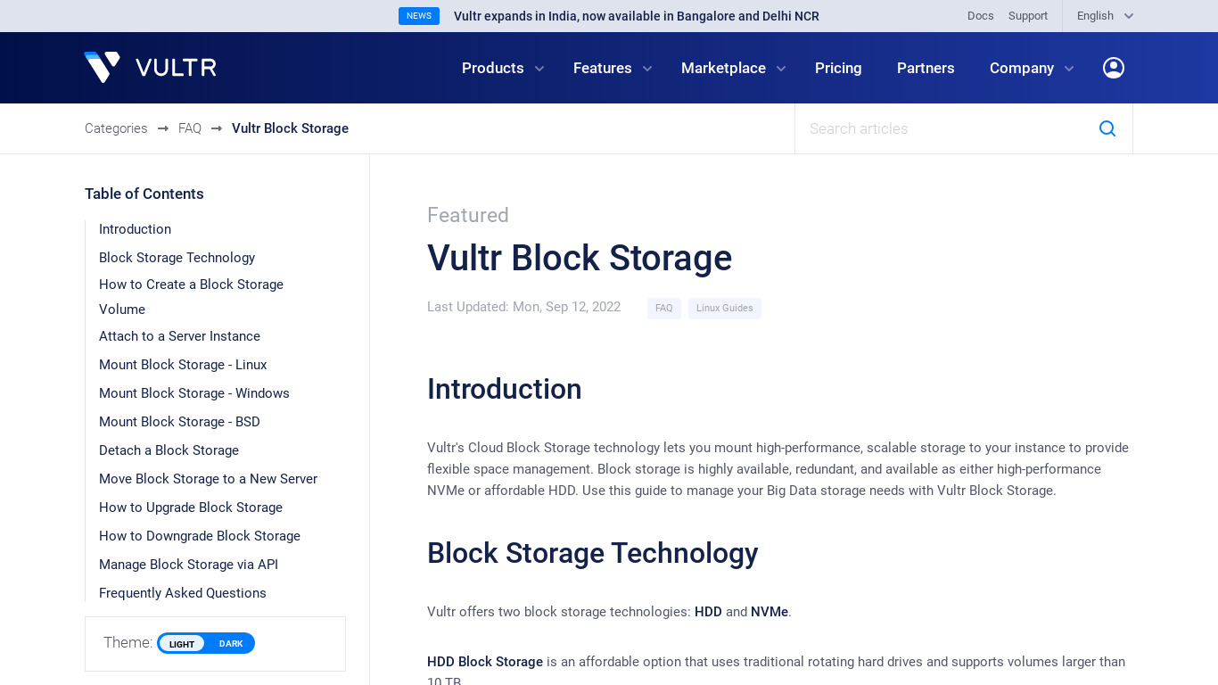 Vultr Block Storage Vultr Landing page