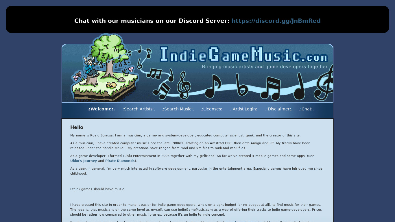 IndieGameMusic.com Landing page