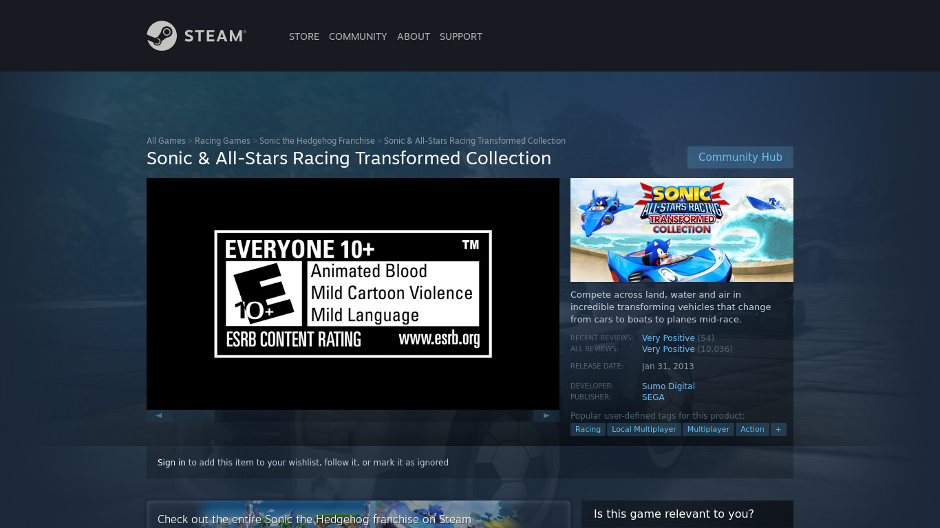 Sonic & All-Stars Racing Transformed Landing page