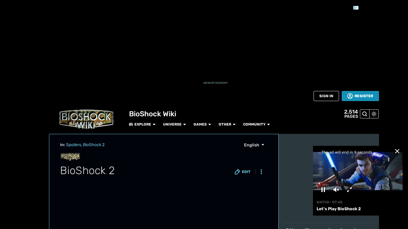 Bioshock 2 Landing page