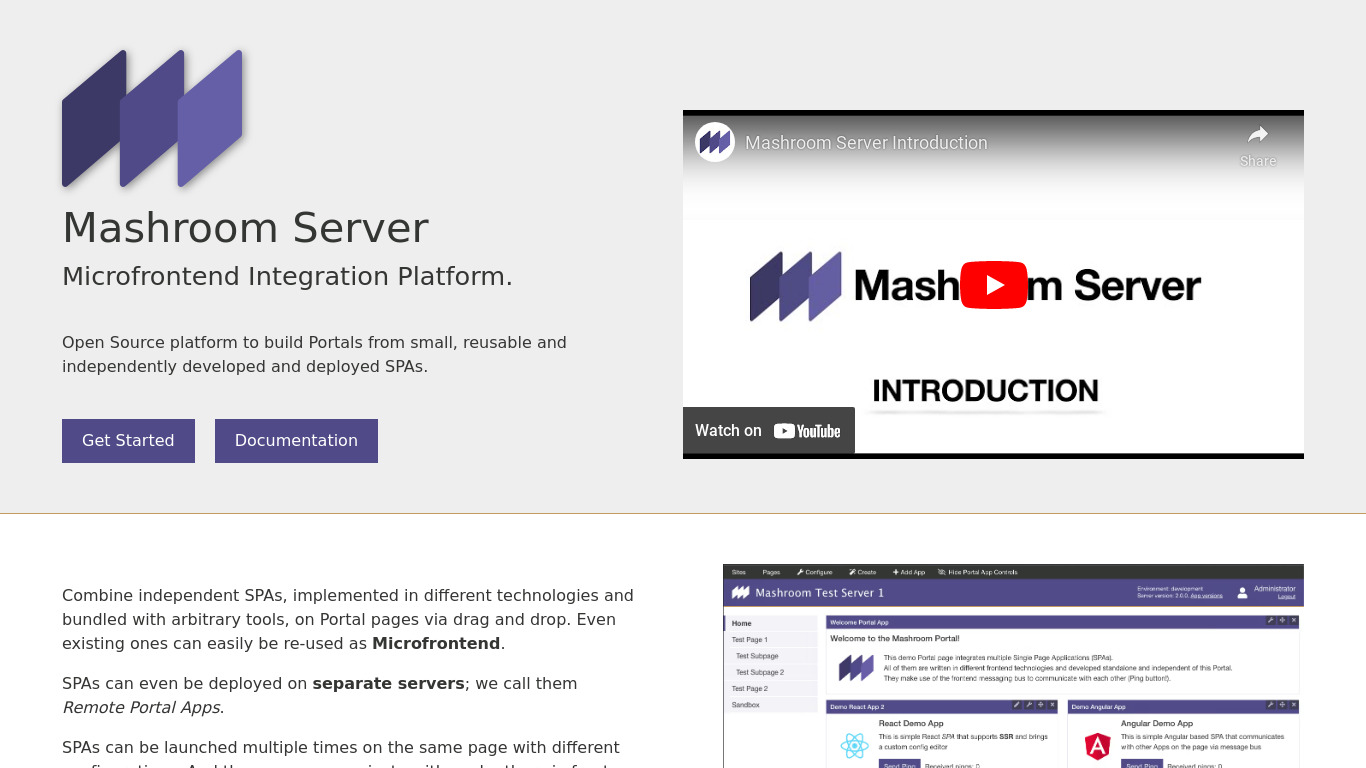 Mashroom Server Landing page