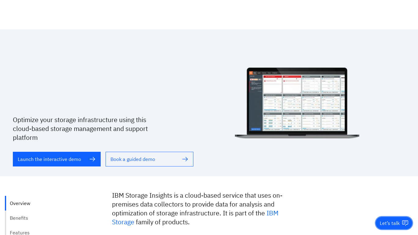 IBM Storage Insights Landing page