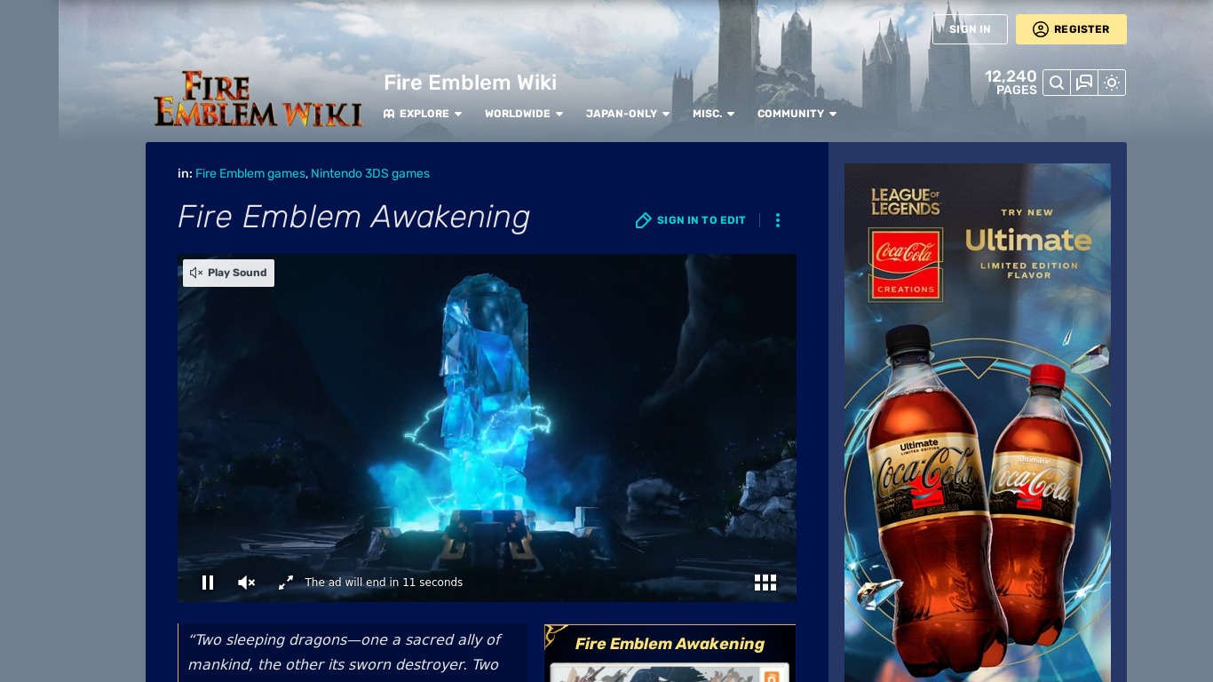 Fire Emblem: Awakening Landing page