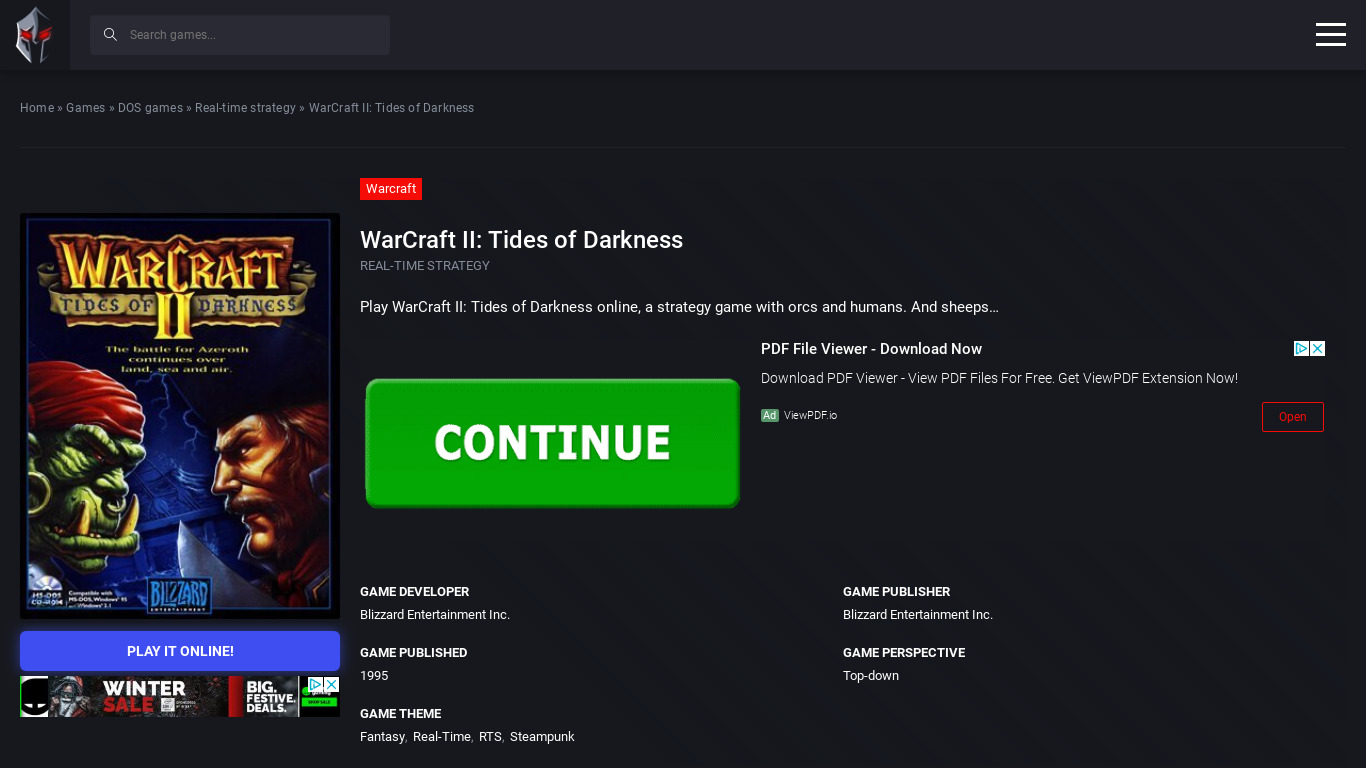 Warcraft II: Tides of Darkness Landing page