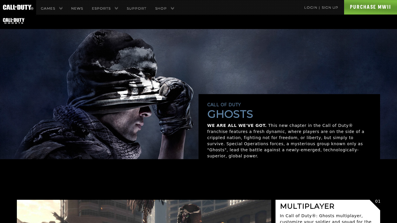 Call of Duty: Ghosts Landing page