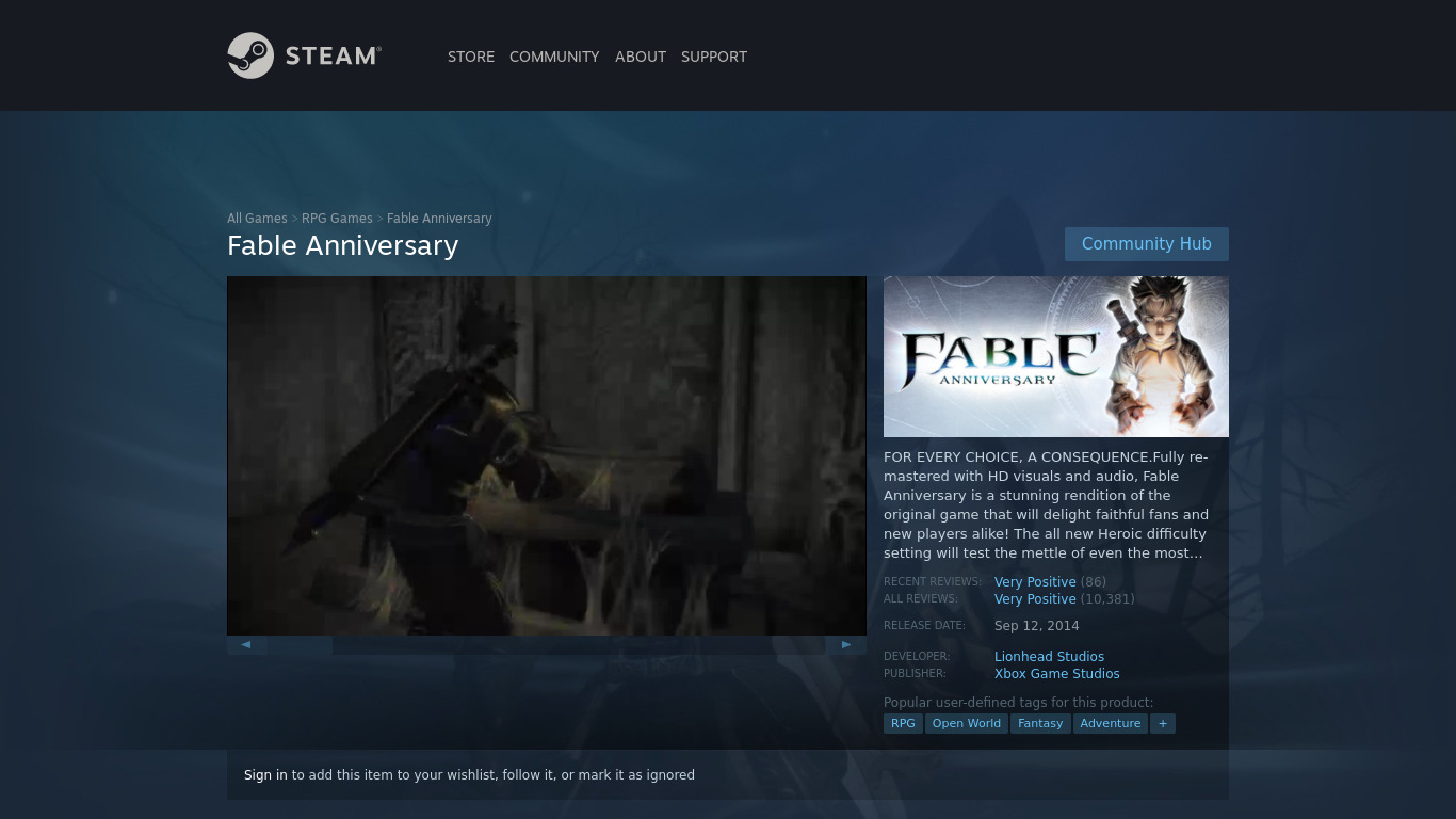 Fable Anniversary Landing page