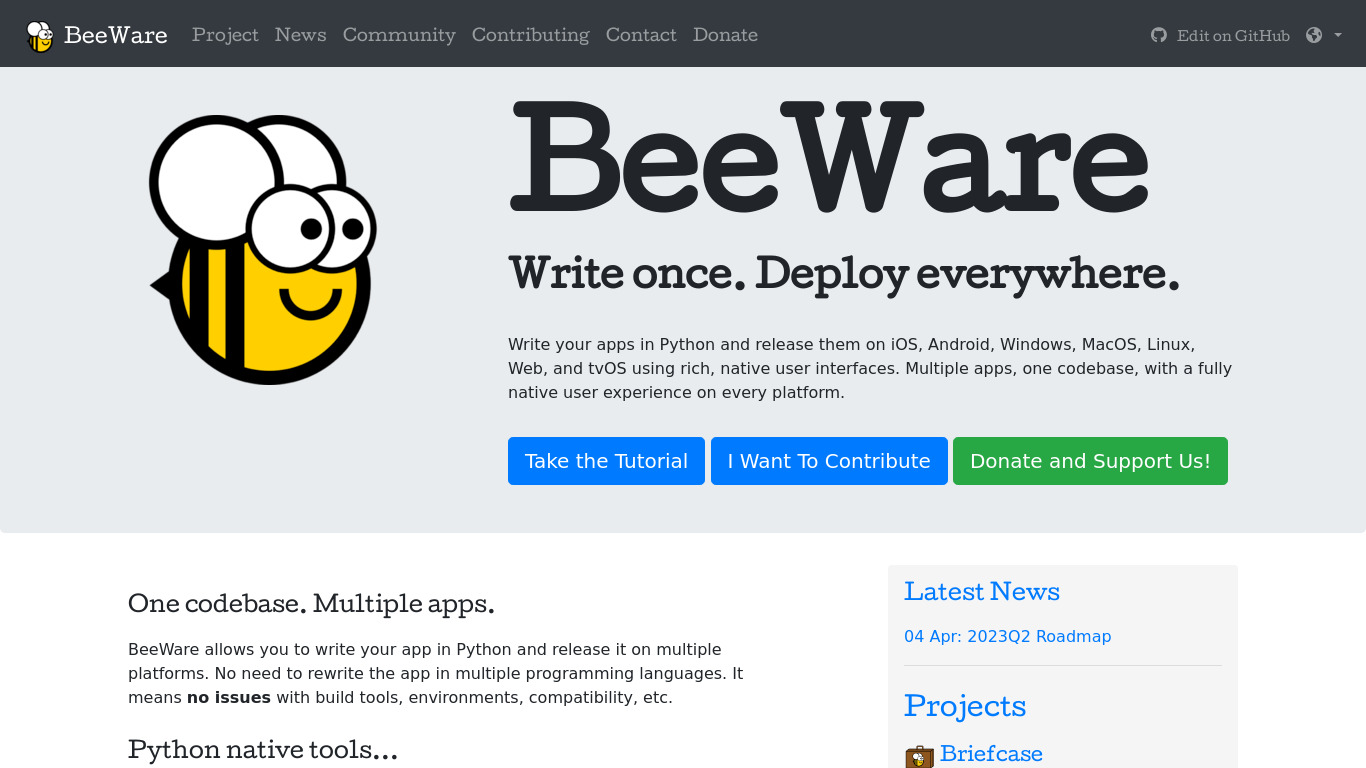 BeeWare Landing page