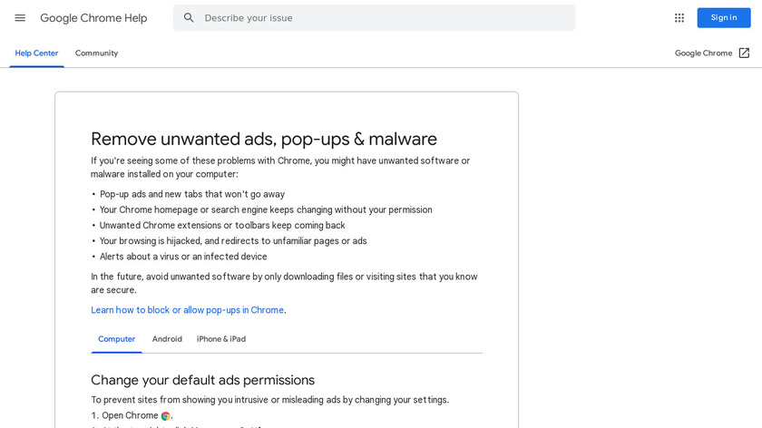 Chrome Cleanup Tool Landing Page