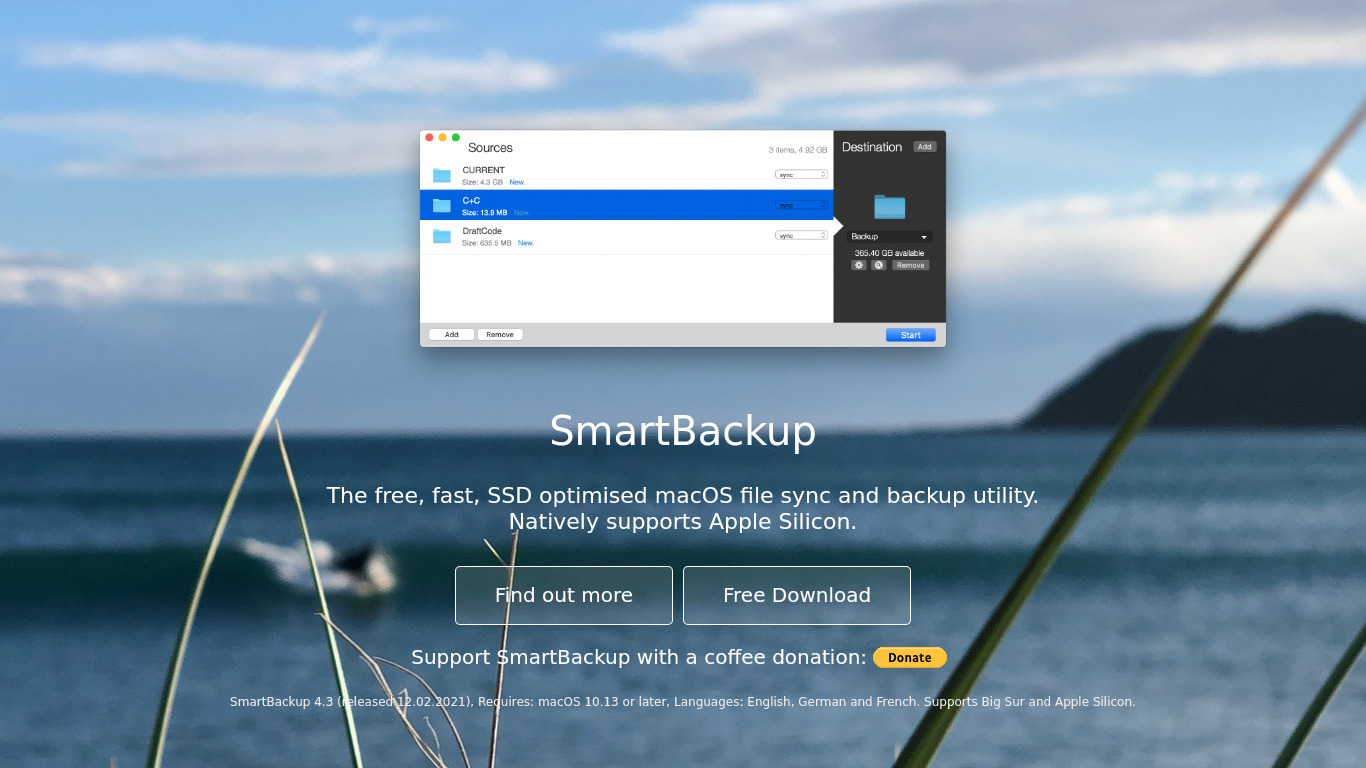 SmartBackup Landing page