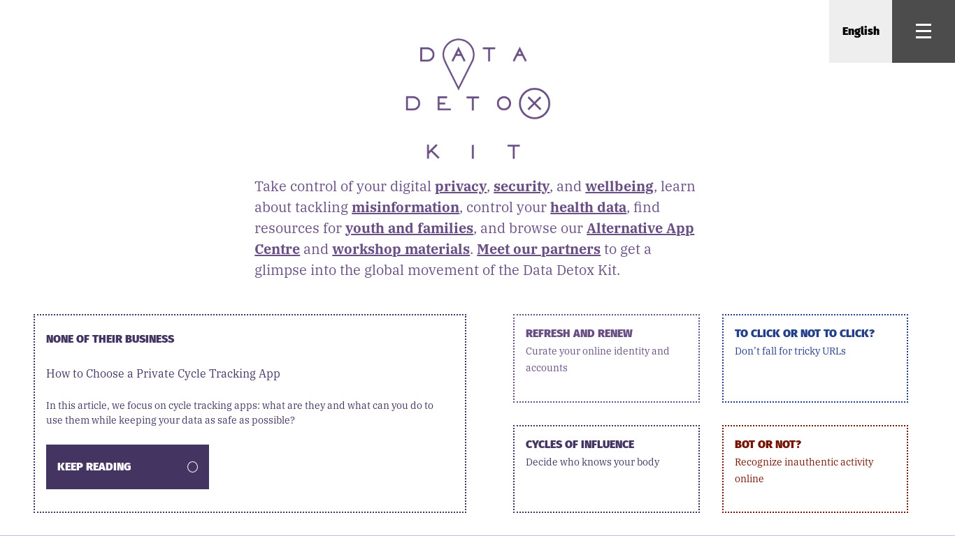 Data Detox Kit Landing page