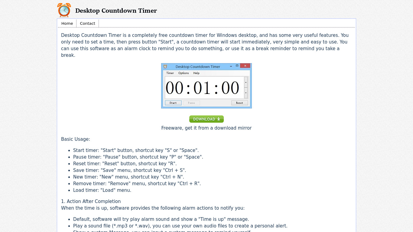 Desktop Countdown Timer Landing page