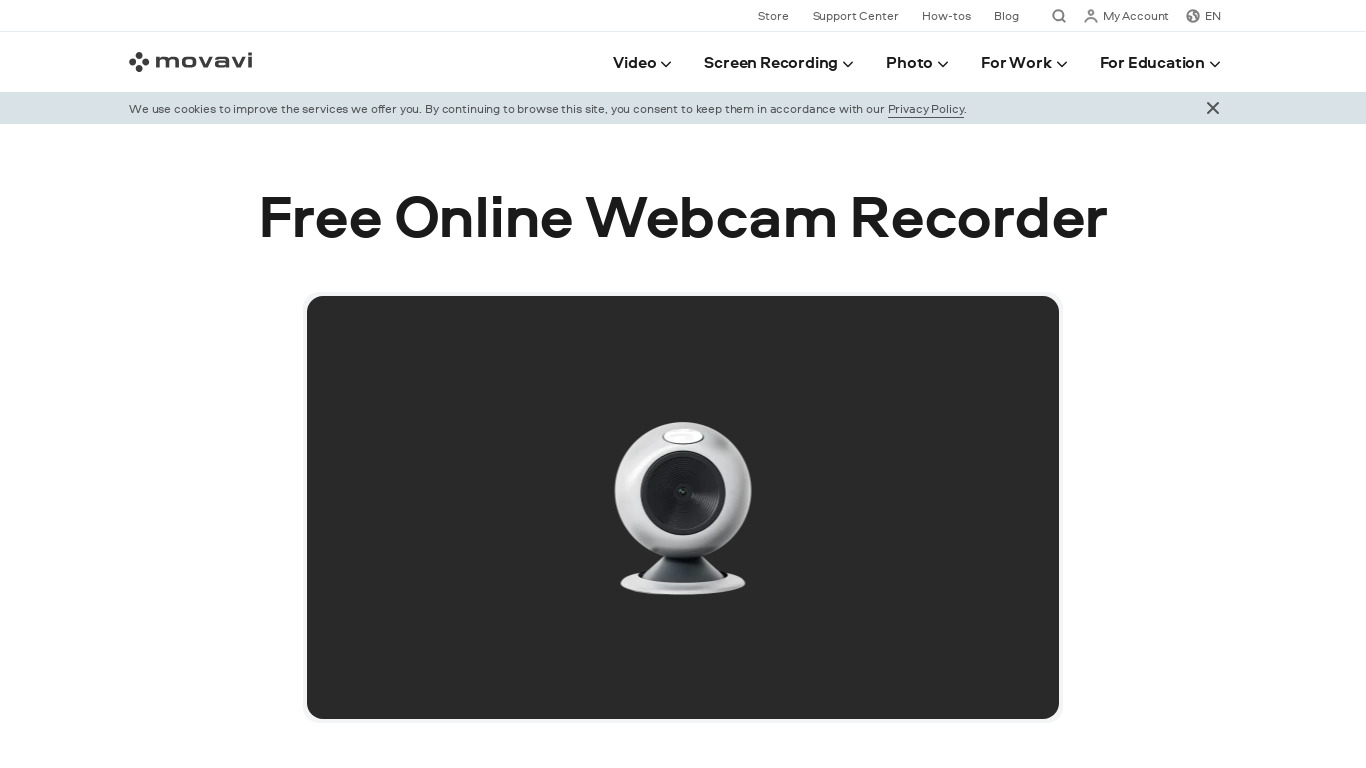 Movavi Webcam Recording Landing page